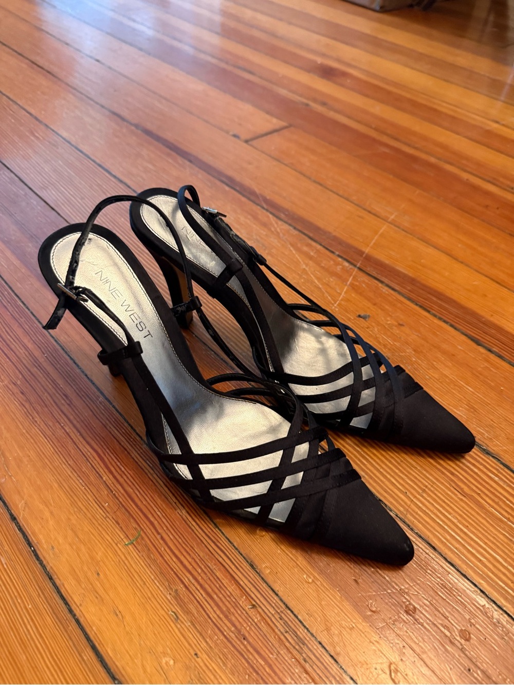Nine West Black Strappy Pointed-Toe Slingback Heels